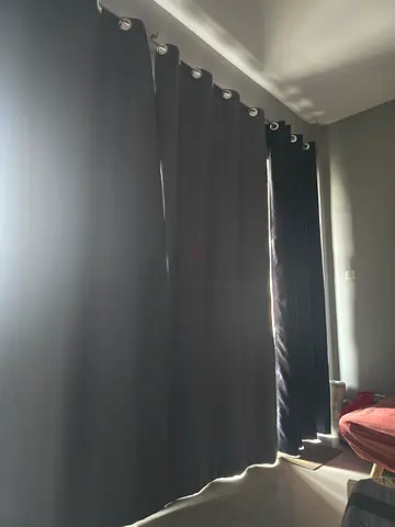 Dark grey and black eyelet blackout curtains - set with beautiful steel rod-12 piece curtains