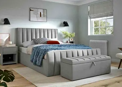 Stylish Grey Upholstered King Bed with Storage