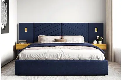 200*200 super king size Modern Blue Upholstered Bed with Wooden Base