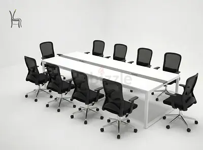 Modern Conference Table with 10 Ergonomic Chairs