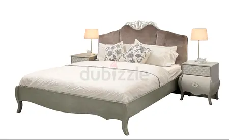 Elegant Grey Bed and Nightstands Set