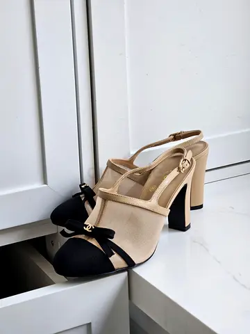 Chanel Womens Heels with Stylish Black and Beige Design