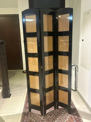 Black 3-Panel Wooden Folding Room Divider with Picture Inserts