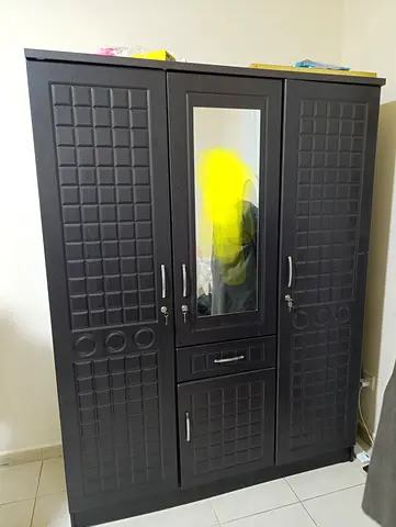 Stylish Dark Brown 3 doors Wardrobe with Mirror and Drawer