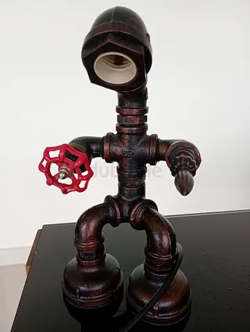 Handmade Industrial Pipe Desk Lamp (Steampunk Robot Design)