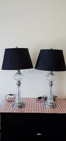 Pair of crystal table lamps with black shades