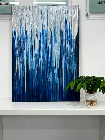 Abstract Blue Drip Wall Art – Hand-Painted Canvas (70×95 cm)