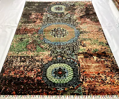 147 x 198 cm | Handmade Mamluk Medallion Style Wool Carpet Double Knot