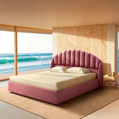 Pink velvet round wings king bed frame