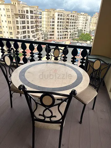 Round Marble Dining Table with 4 Chairs Terrace outdoor