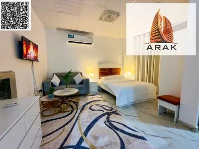 For monthly rent a fully furnished studio in Ajman Al Rashidiya 3 located on Al Aqsa Street opposite Al Rashidiya Ladies Park and behind Mark and Save