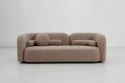 Contemporary Beige Sofa with Curved Design