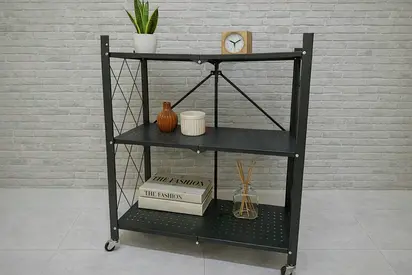 Foldable 3-Tier Storage Rack with Wheels｜Metal Shelving Unit｜W71 × H88cm