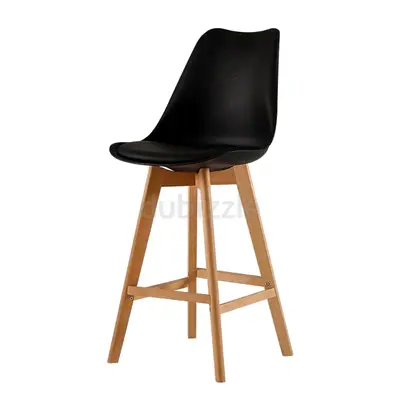 Stylish Black Bar Stool with Wooden Legs