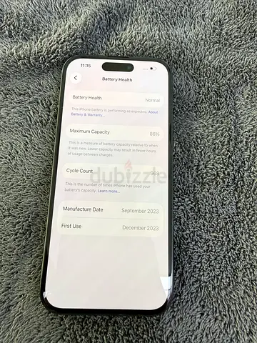 Apple iPhone 15 (used) — Battery health 86% — Good working condition
