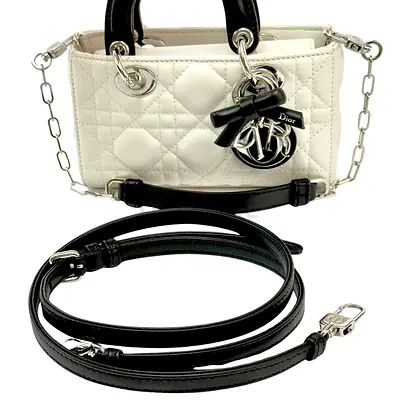 Christian Dior Lady D-Joy Micro Bag Two Tone Latte and Black Cannage Lambskin