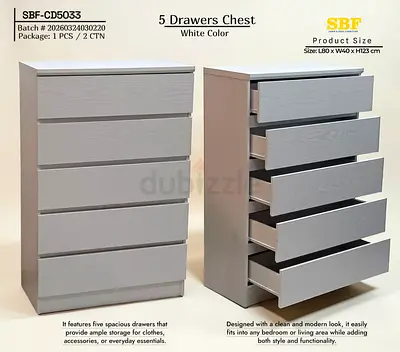 Modern White 5 Drawers Chest