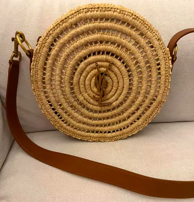 Saint Laurent Monogram Raffia Round Shoulder Bag – Naturel Brick