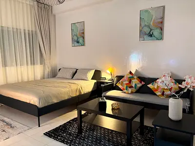 Studio apartment for monthly rent on the Ajman Corniche, directly on the sea.