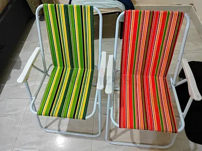 Pair of Foldable Striped Outdoor Chairs