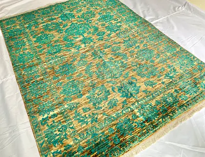 147 x 197 cm | Handmade Turquoise Floral Bidjar Wool Carpet Double Knot