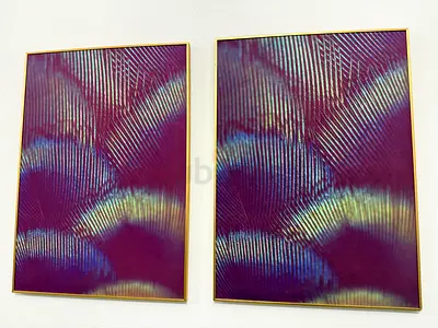 Set of 2 Framed Abstract Wall Art – Purple  Gold