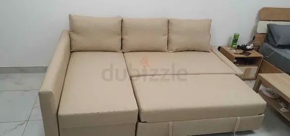 Beige L-shaped Convertible Sofa Bed