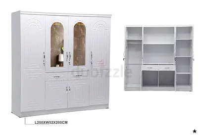 White 4-Door Wardrobe (Armoire) with Mirrors  Shelves - L200xW52xH200cm