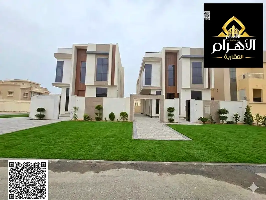 Villa in Al Rawda 1 area, corner plot on two streets, central air conditioning, 5 master bedrooms, facing a mosque, modern design,