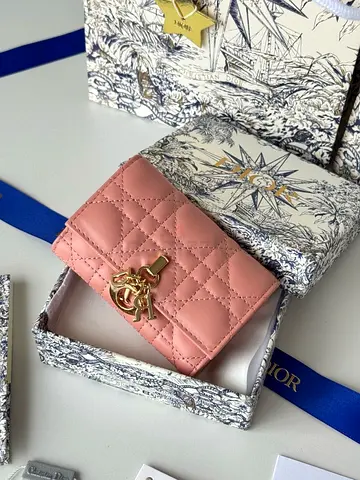 Dior Pink Quilted Wallet with Charm
