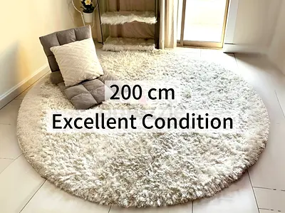 Round 200cmLarge Soft Shaggy Rug – Cream White Luxury Carpet Excellent Condition
