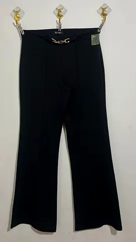 Black High-Waisted Flare Trousers with Gold Buckle Belt