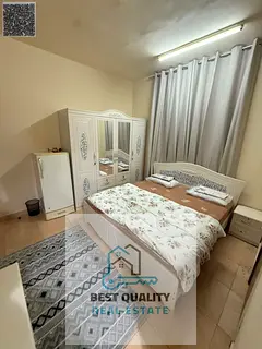 Furnished studio apartment for monthly rent in Ajman, Al Bustan area, next to the city police statio