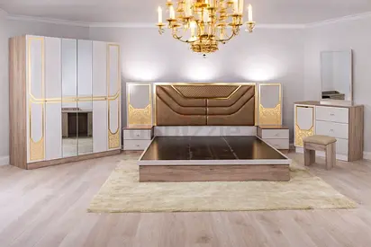 Modern Luxury Bedroom Set with Wardrobe, Bed  Dressing Table – Home Furniture UAE