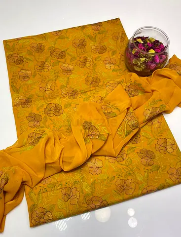 Traditional Floral Embroidered unstitched dress