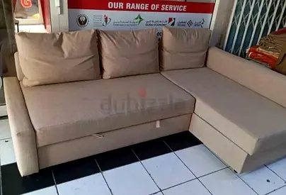 Beige L-shaped Corner Sofa with Chaise - Good Condition