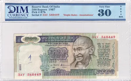 India Banknote 500 rupees 1987 DIM 50 AED