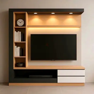 Modern TV Entertainment Unit with Shelving  LED Spotlights