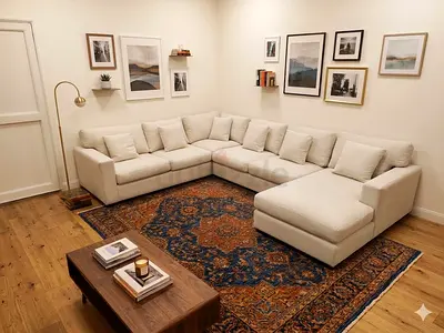 6 seater crate and barrel beige color Ushape sofa