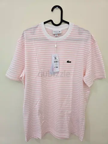 Lacoste Striped Heavy Cotton T-Shirt, Light Pink