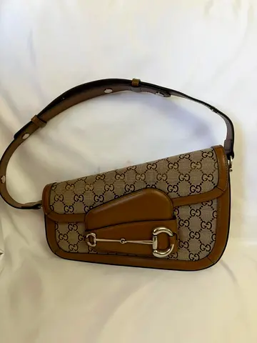 Gucci Brown GG Canvas Asymmetric Horsebit 1955 Shoulder Bag Beige