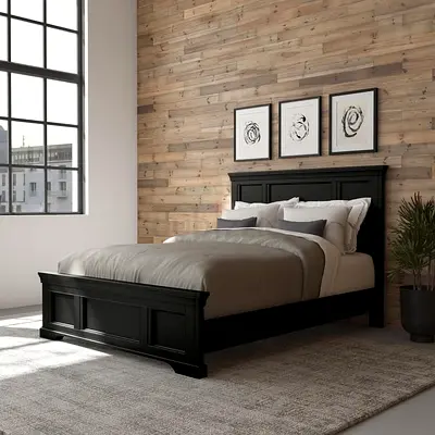 Black engineered wood queen bed