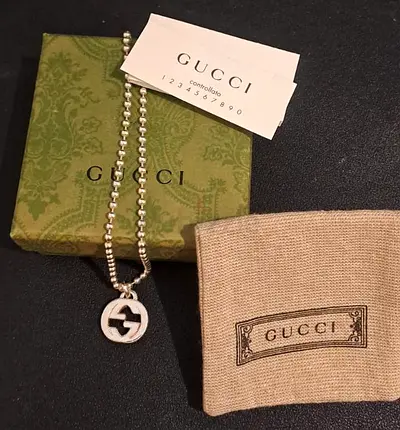 Gucci Sterling Silver Interlocking G Pendant Bead Necklace (with box)