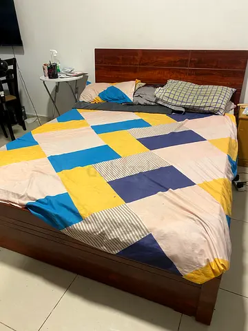 Solid wooden double bed with Mattress - good condition