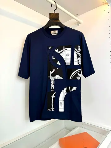 Hermes Mens Navy Blue T-Shirt