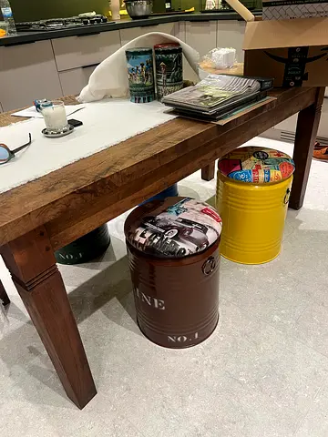 Vintage-Style Wooden Dining Table with Unique Stool Set