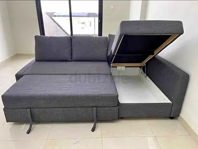Gray L-shaped Sofa Bed with Storage - Excellent Condition