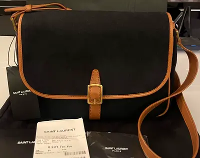 Saint Laurent  Leather Trimmed New Sac Sorbonne Black Crossbody