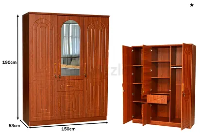 My 3-Door Wooden Wardrobe with Mirror — 150 x 190 x 53 cm