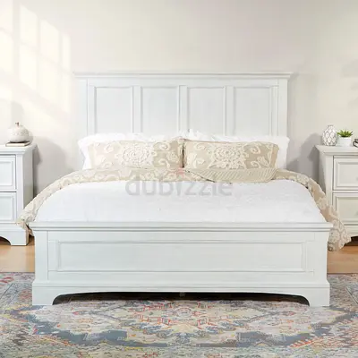 Elegant White Bed Frame with comfortable double cushion mattress